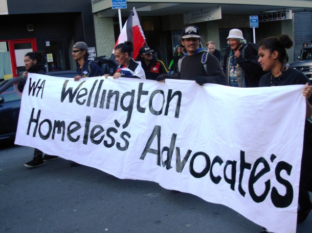 Wellington Homeless Advocates marching against  asset sales with 500 other wellingtonians